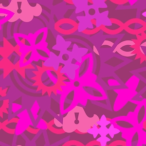 May include: A seamless pattern with pink, magenta, and purple geometric shapes. The shapes are abstract and include snowflakes, flowers, and other designs.