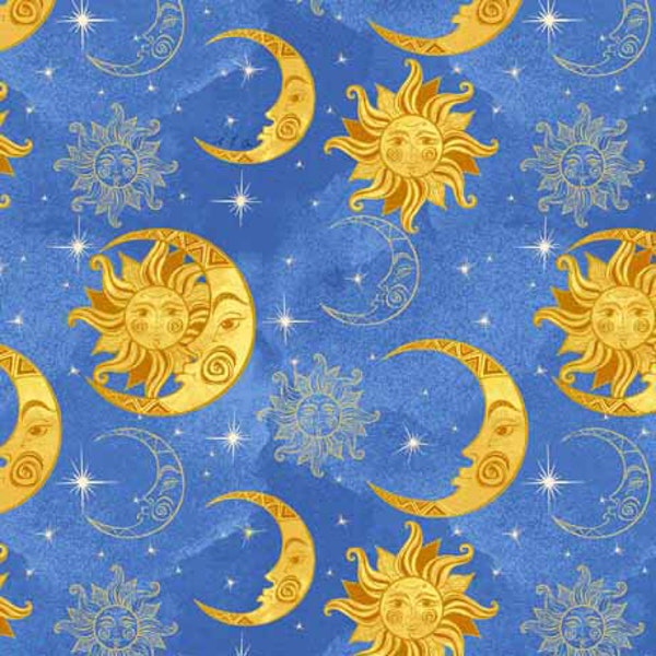 Sun and Moon Blue Celestial Quilting Treasures Fabric