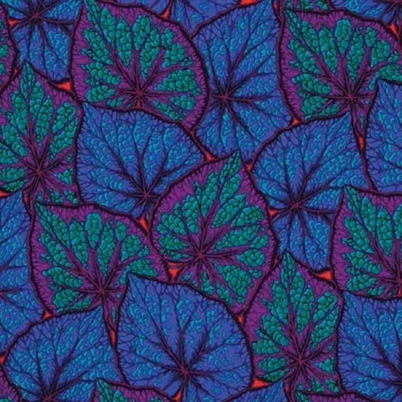 Kaffe Fassett Flowers Begonia Leaves Cobalt Free Spirit Fabric image 1