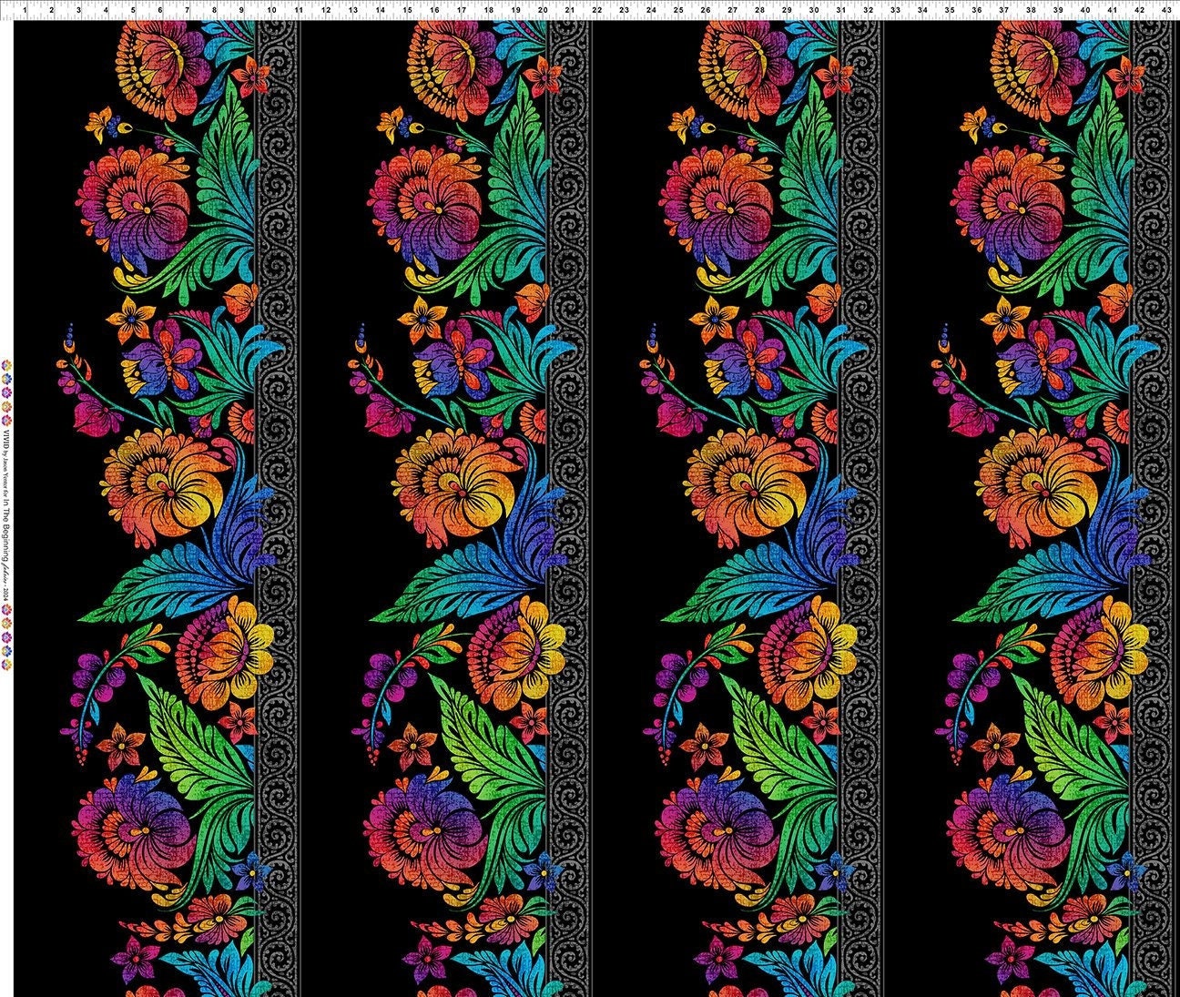 Vivid Floral Border Stripe Multi Black Jason Yenter in the