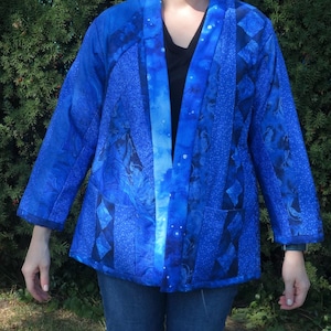 Blue Patchwork Women&#39;s Jacket Medium