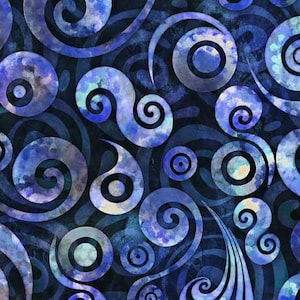 Scroll Geo Flamenco Blue Digital Quilting Treasures Fabric