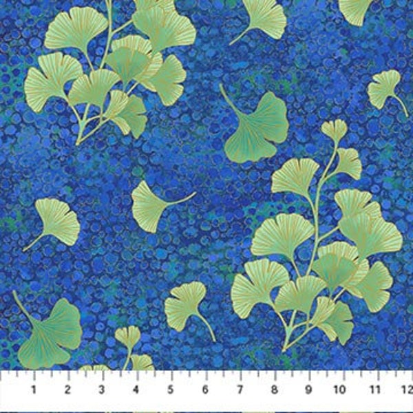 Shimmer Gingko Garden Gingko Cluster Navy Northcott Fabric