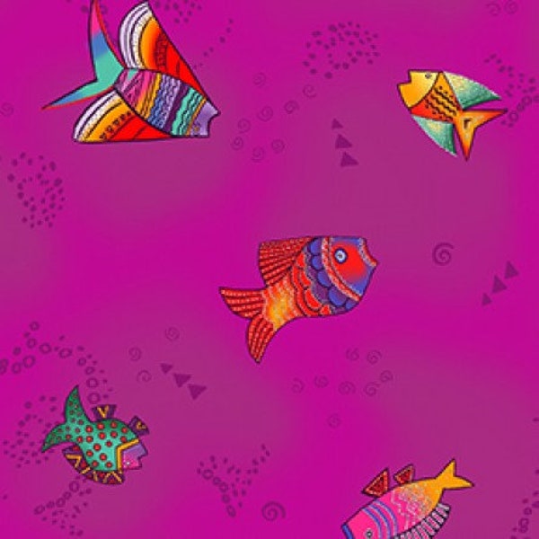 Laurel Burch Sea Goddess Fish Aubergine Métallisé Tissu 40 pouces LAST IN STOCK