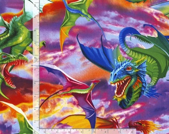 Dragons Black Multi Michael Searle Timeless Treasures Fabric