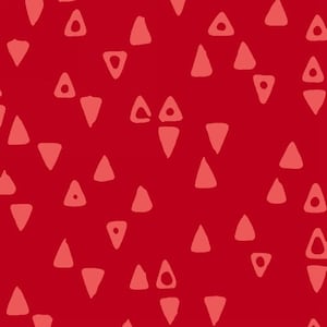 May include: A seamless pattern with a red background and pink triangle shapes. The triangles are scattered randomly across the background.