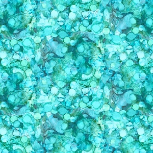 May include: Abstract watercolor pattern in shades of teal, turquoise, and sea green. The design features overlapping circular shapes and fluid, organic forms, creating a textured, artistic effect. The overall aesthetic is reminiscent of ocean depths or a marbled surface.