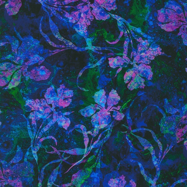 Flowers Midnight Purple Wild Vista Robert Kaufman Fabric