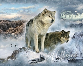 Wolves Glacier Call of the Wild Spectrum Digital Print Hoffman Fabric Panel