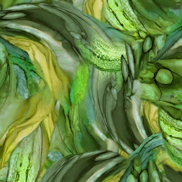 Windswept Watercolor Abstract Green Carol Cavalaris Quilting Treasures Fabric 28 inches LAST IN STOCK