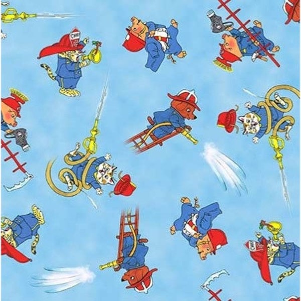 Busytown To the Rescue Firemen Blue Richard Scarry Fabric 28 inches LAST IN STOCK