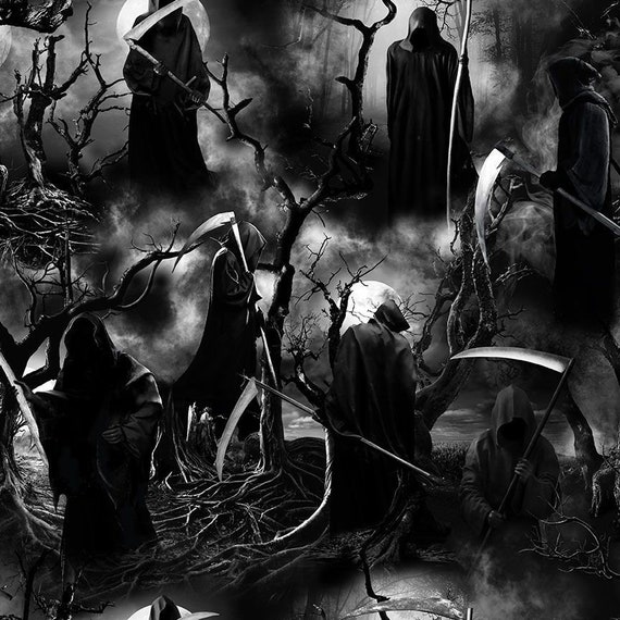 Grim Reaper in the Woods Black Gray Timeless Treasures Fabric - Etsy
