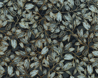 Dancing Leaves Blue Dusk Shades of Autumn Metallic RJR Fabric
