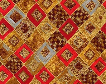 Klimt Diamonds Red Gold Art Kaufman Fabric