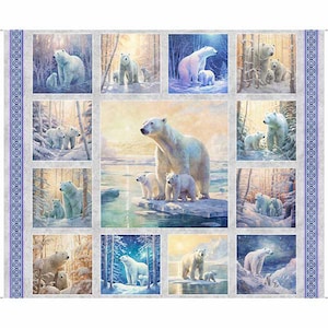 May include: A digital collage featuring multiple images of polar bears in various snowy and icy landscapes. The bears are depicted in different poses, some standing, some walking, and some with cubs. The images are arranged in a grid pattern, creating a visually appealing and heartwarming design.