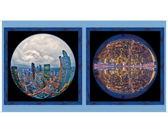 Cityscape Fisheye Artworks Digital Quilting Treasures Fabric 24" Panel