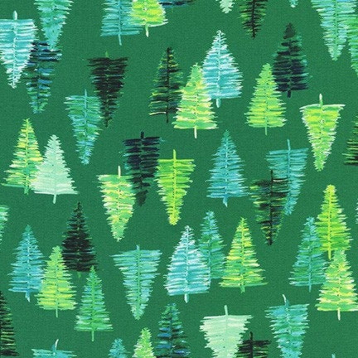 Glow Pine Trees Green Christmas Robert Kaufman Fabric Etsy