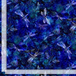Tossed Dragonflies and Spots Night Digital Timeless Treasures Fabric