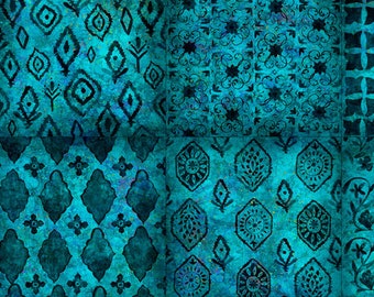Soiree Patchwork Turquoise Quilting Treasures Fabric
