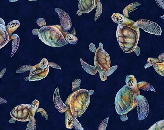Sea Turtles Navy Endless Blues Quilting Treasures Fabric