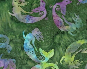 Batik Mermaid Toss Grass Green Island Batik Fabric