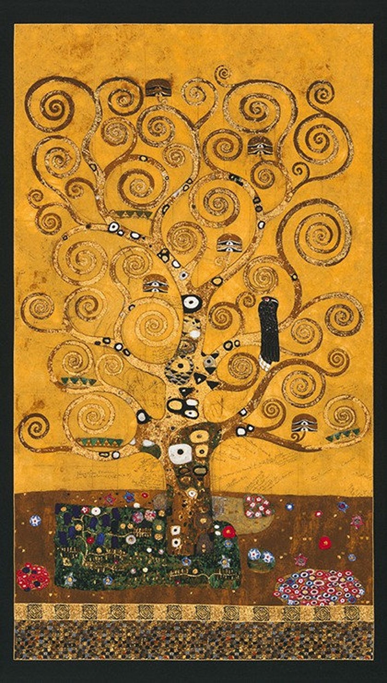 Tree of Life Gold Gustav Klimt Art Kaufman Fabric Panel Etsy