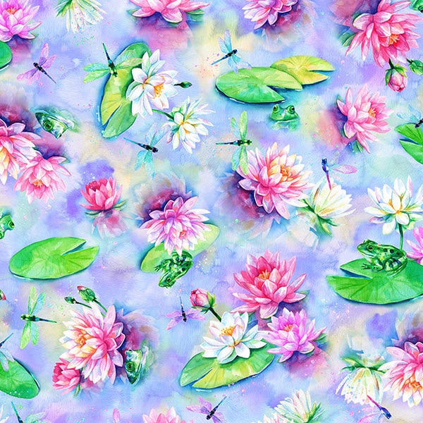 Lilly Wading with Water Lilies Digital Spectrum Hoffman Fabric