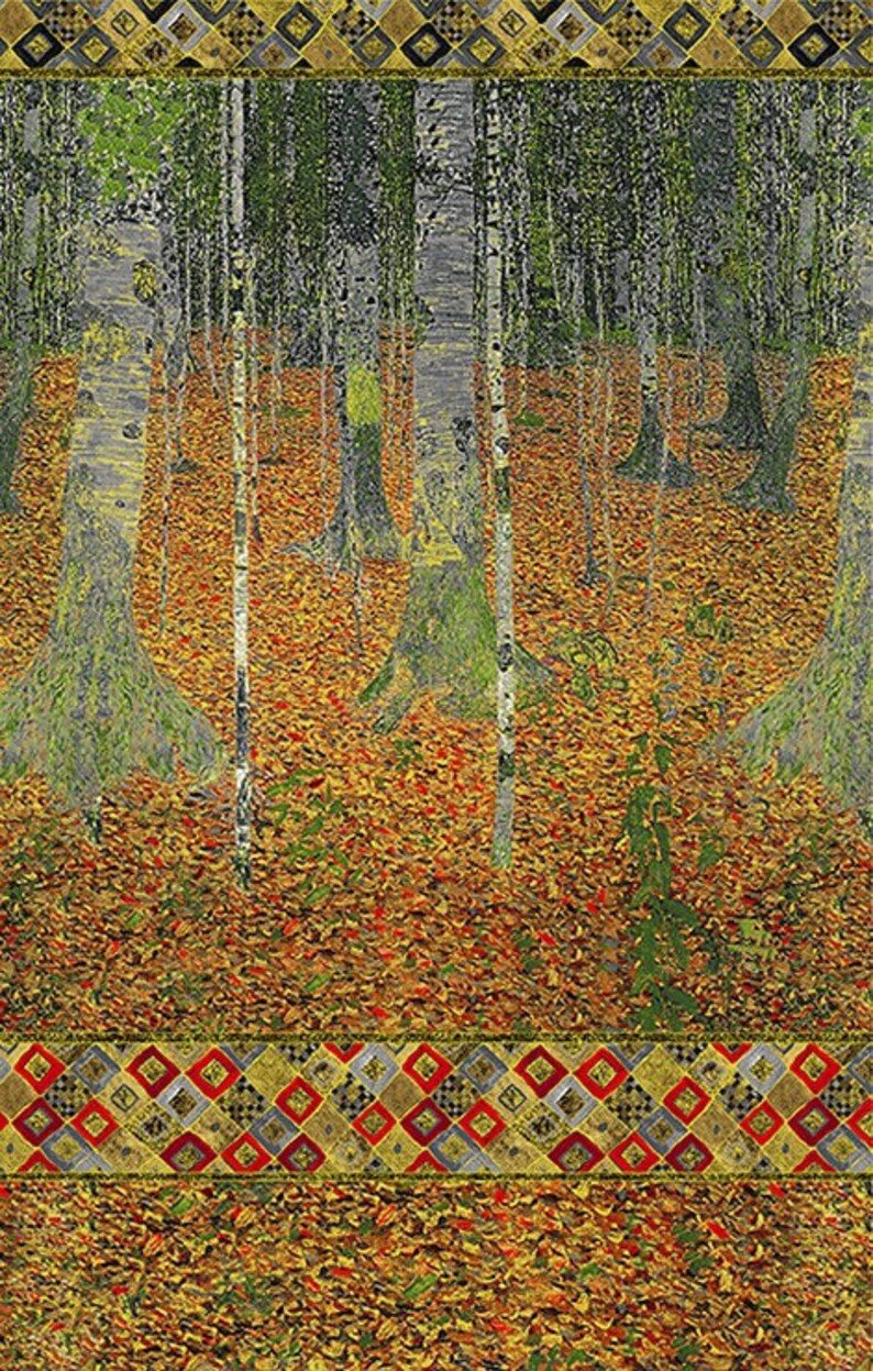 Robert Kaufman Digitally Printed Fabric Panel Gustav Klimt The Kiss Gold w//Met