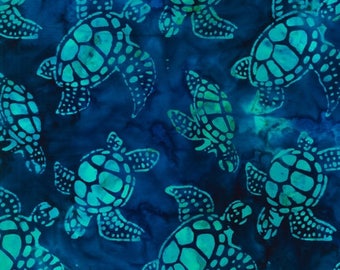 Turtles Batik Totally Tropical Regatta Robert Kaufman Blue Fabric