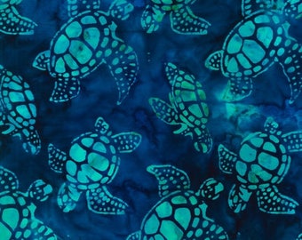 Tartarughe Batik Totalmente Tropicale Regatta Robert Kaufman Tessuto Blu