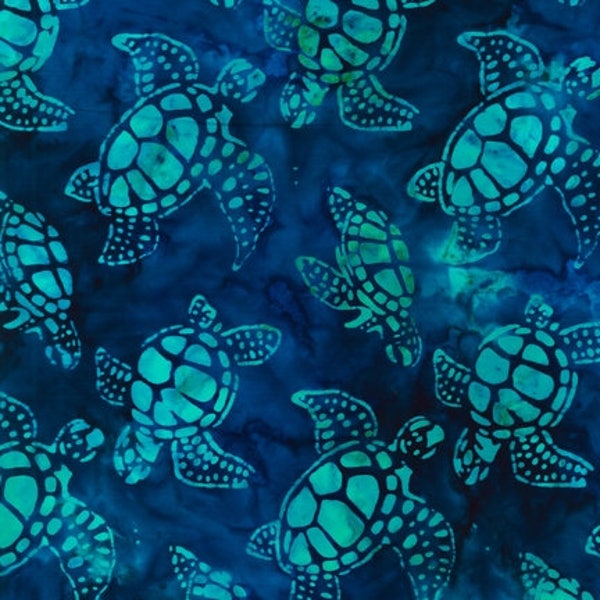 Turtles Batik Totally Tropical Regatta Robert Kaufman Blue Fabric