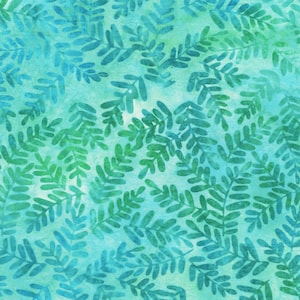 Könnte beinhalten: Ein nahtloses Muster aus grünen Aquarellblättern auf hellblauem Hintergrund. Die Blätter sind in einem zufälligen Muster angeordnet und alle in die gleiche Richtung ausgerichtet. Der Hintergrund ist ein hellblauer Aquarell-Wasch.