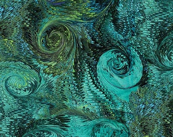 Whirlwind Turquoise Marbleized Paula Nadelstern Benartex Fabric