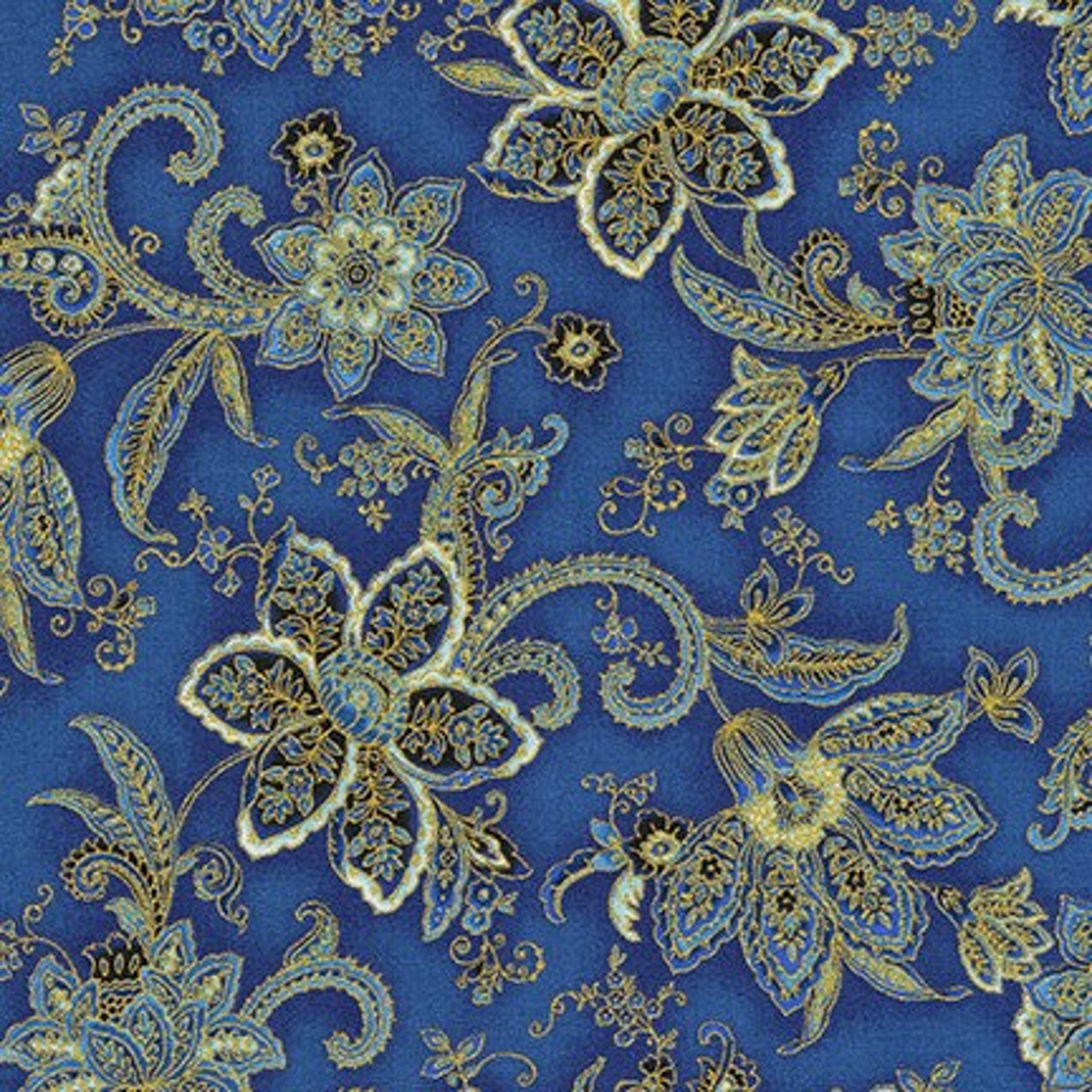 Indigo Floral Metallic Robert Kaufman fabric Etsy