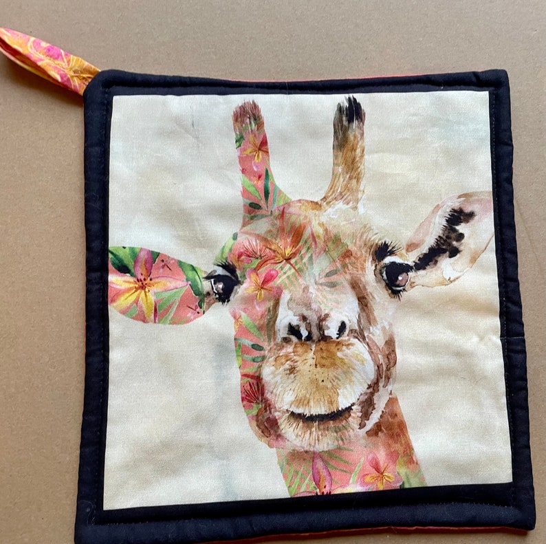 Giraffe and Hedgehog Pieced Fabric Potholder Set image 2