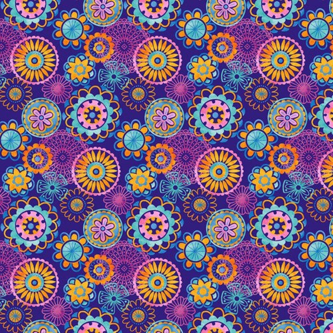 Large Medallions Joy of Color Blue Blank Quilting Fabric - Etsy