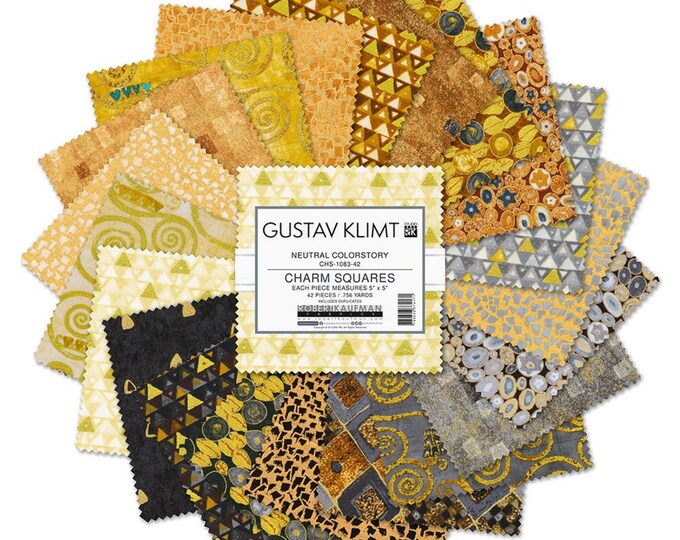 Gustav Klimt 5 Inch Square Neutral Charm Pack Robert Kaufman Fabric Etsy