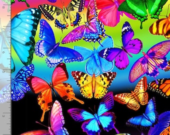 Rainbow Butterfly Black Timeless Treasures Fabric