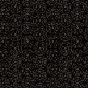 May include: A black and white pattern with repeating circles of dots. The circles are arranged in a grid pattern.