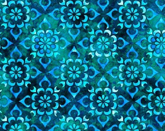 Diamond Floral Teal Bohemian Dreams Dan Morris Quilting Treasures Fabric