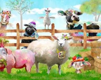 Welcome to the Funny Farm Squad Connie Haley Digital 3 Wishes Fabric Panel