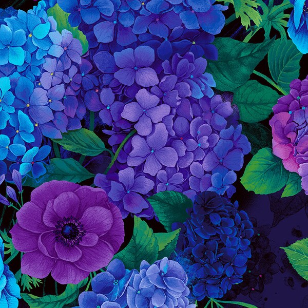 Hortensia trossen Misty Purple Blue Chong-a Hwang Timeless Treasures Stof laatst op voorraad