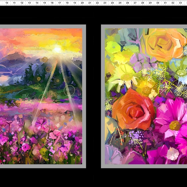 Year of Art Summer Flowers Digital In the Beginning Fabric Panel