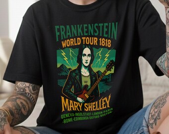 Camiseta Mary Shelley estilo banda de rock, Frankenstein World Tour 1818