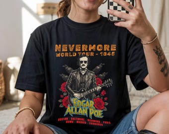 Edgar Allan Poe-t-shirt i rockbandsstil, Nevermore World Tour 1845