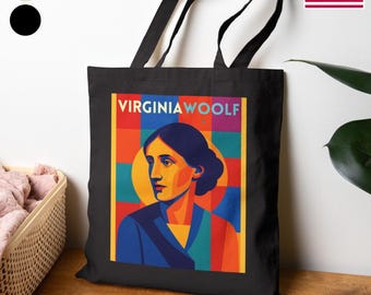 Bolsa literaria de algodón | Virginia Woolf en diseño geométrico