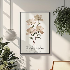 North Carolina State Flower Art Print, Elegant Botanical Art, Dogwood Art, Oil Painting Print, Un-Framed Wall Decor, Native Flower