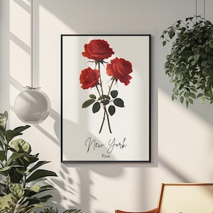 New York State Flower Art Print, elegante botanische kunst, rozenkunst, olieverfschilderij, niet-ingelijste muurdecoratie, inheemse bloem, minimalistisch