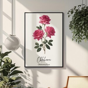 Oklahoma State Flower Art Print, Elegant Botanical Art, Oklahoma Rose Art, Oil Painting Print, Un-Framed Wall Decor, Native Flower