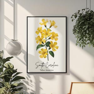 South Carolina State Flower Art Print, Elegant Botanical Art, Yellow Jessamine Art, Oil Painting Print, Un-Framed Wall Decor, Native Flower